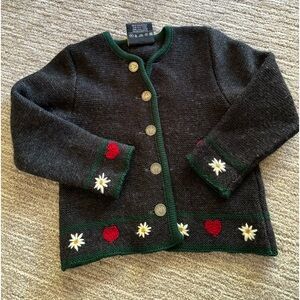 Austrian wool sweater coat hearts daisies